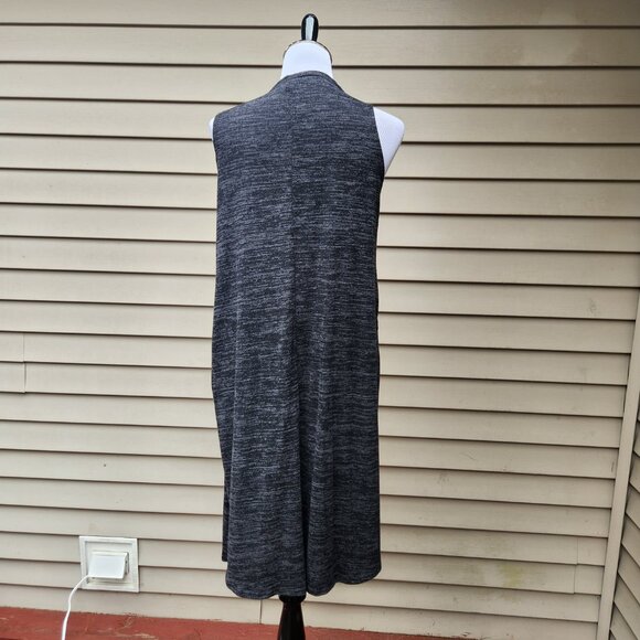 Lularoe Sleeveless Duster Long Cardigan Sweater Marled Black Gray Side Slits - Picture 10 of 13